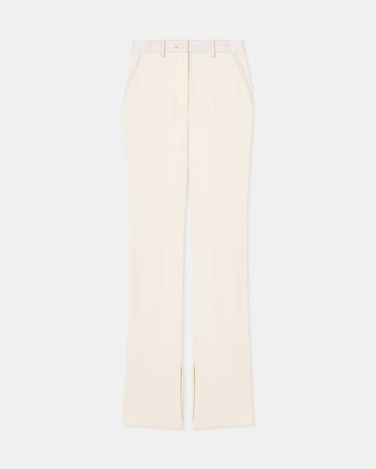 Mykas - Leather-Trimmed Ribbed-Jersey Pants - Creme