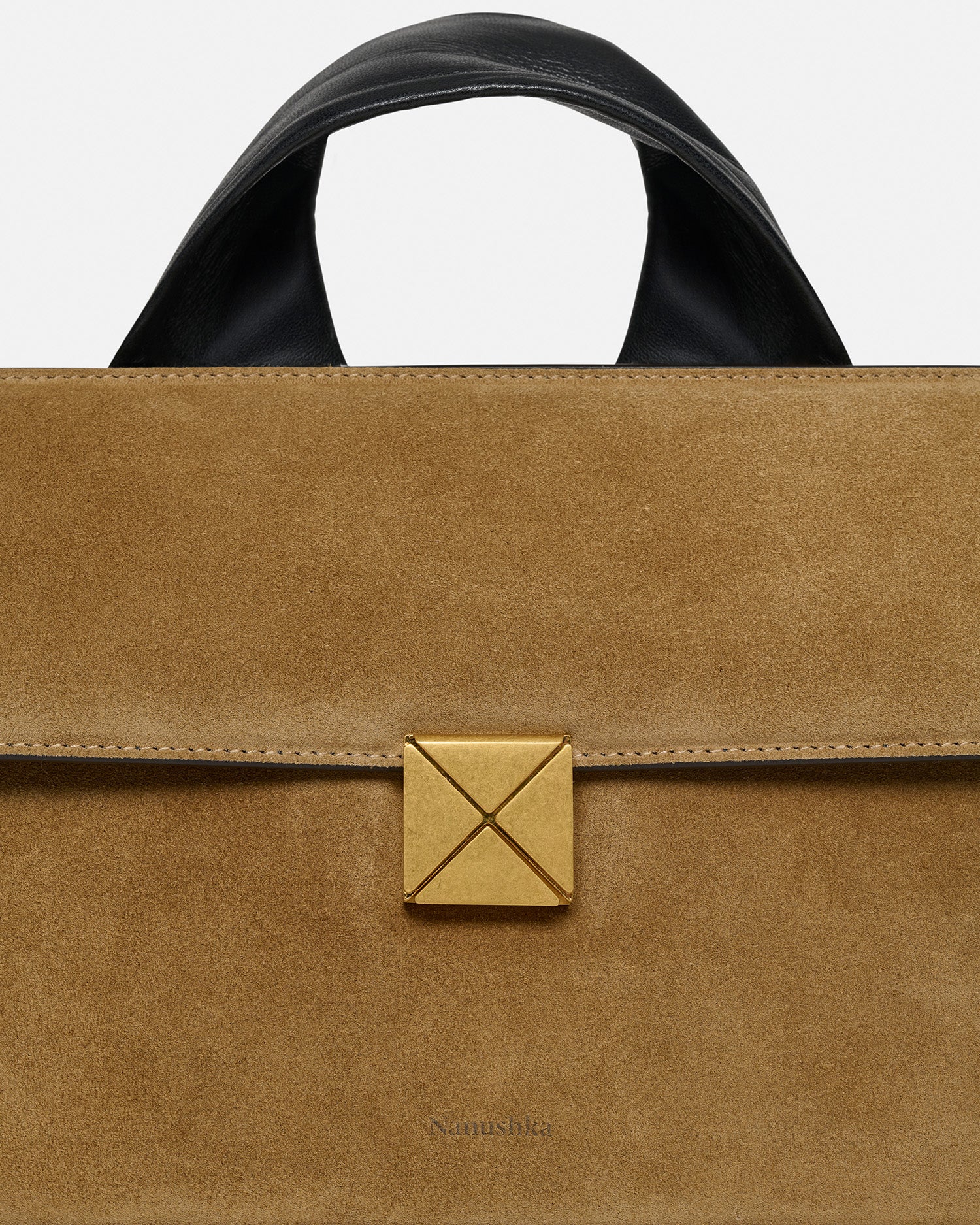 The SANDI Lock - Top Handle Bag - Brown Suede