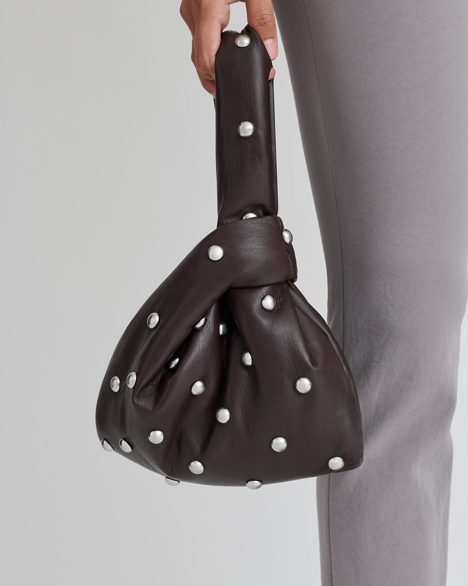 Jen Mini - Okobor/Studs Evening Bag - Coffee Grounds/Silver