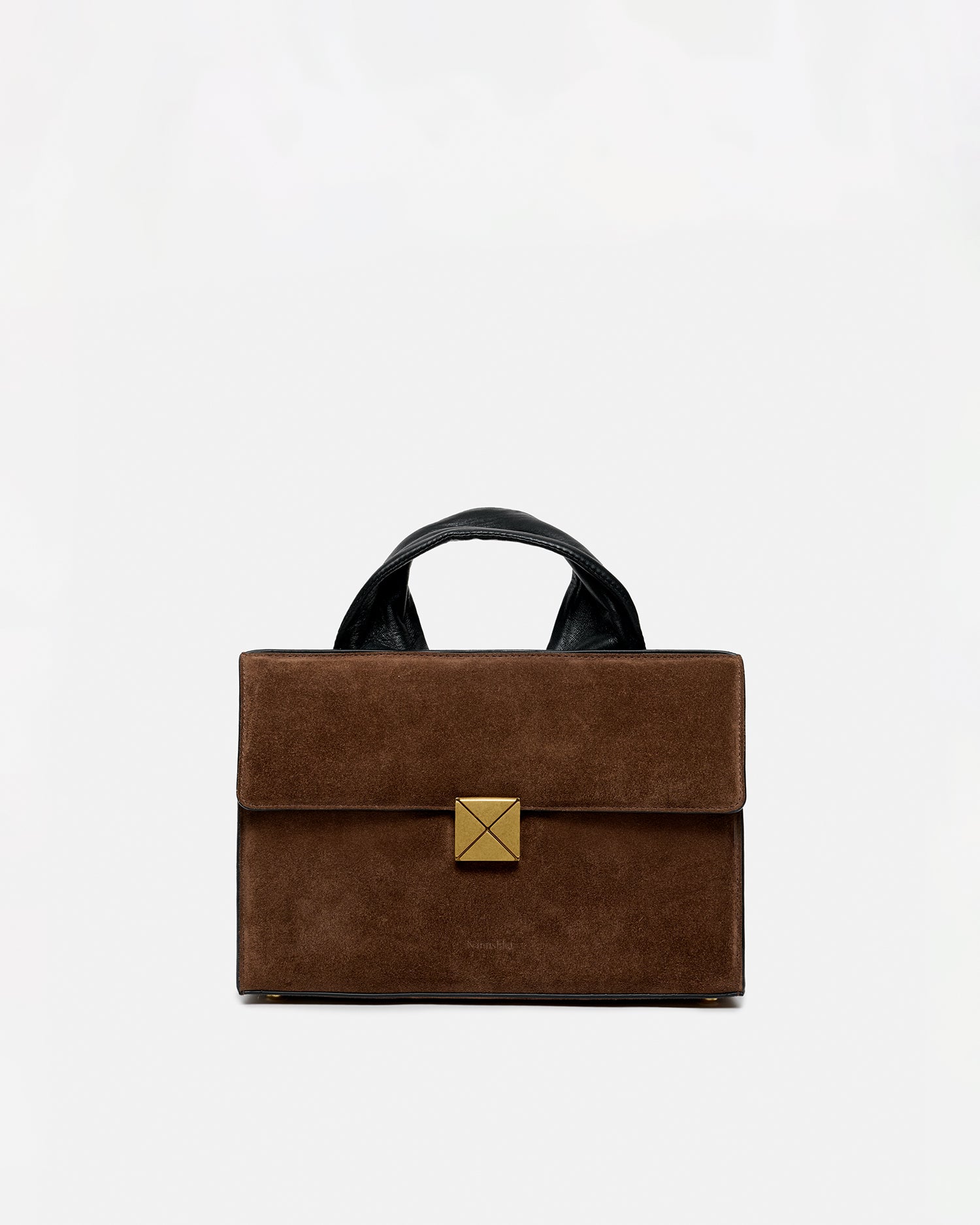 Sandi Lock - Suede Top Handle Bag - Dark Brown