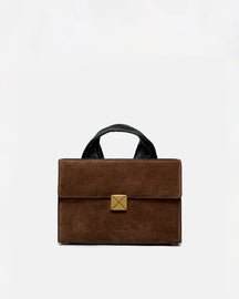 Sandi Lock - Suede Top Handle Bag - Dark Brown