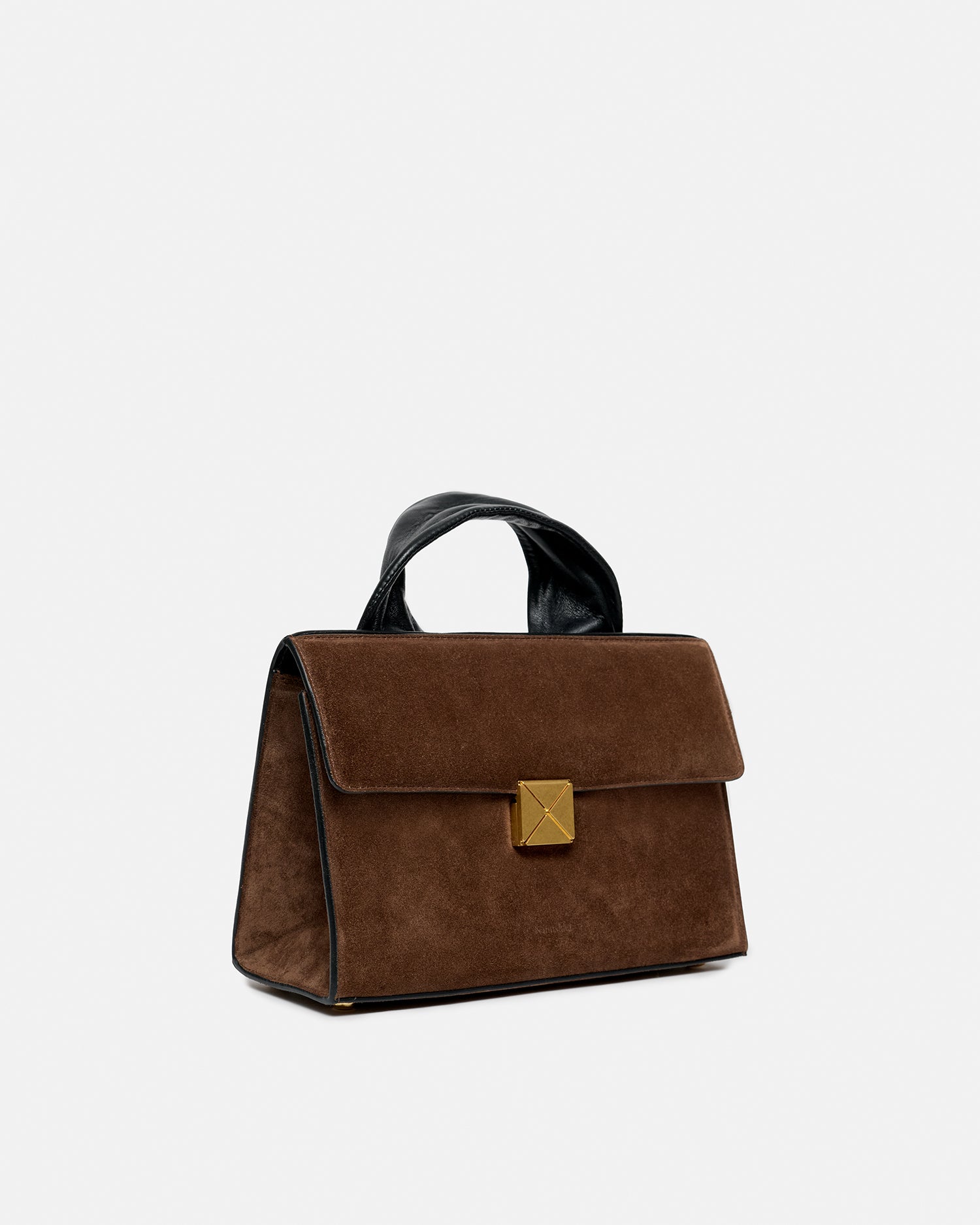 Sandi Lock - Suede Top Handle Bag - Dark Brown