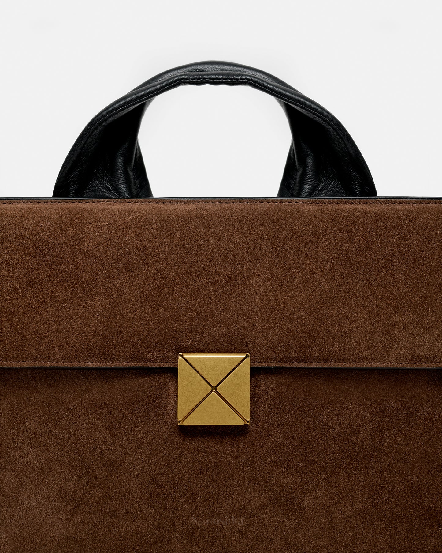 Sandi Lock - Suede Top Handle Bag - Dark Brown