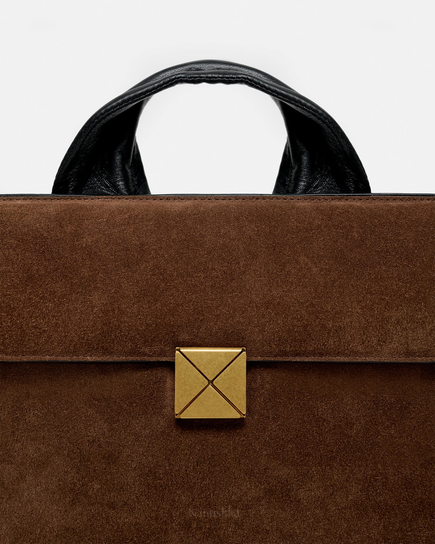 Sandi Lock - Suede Top Handle Bag - Dark Brown