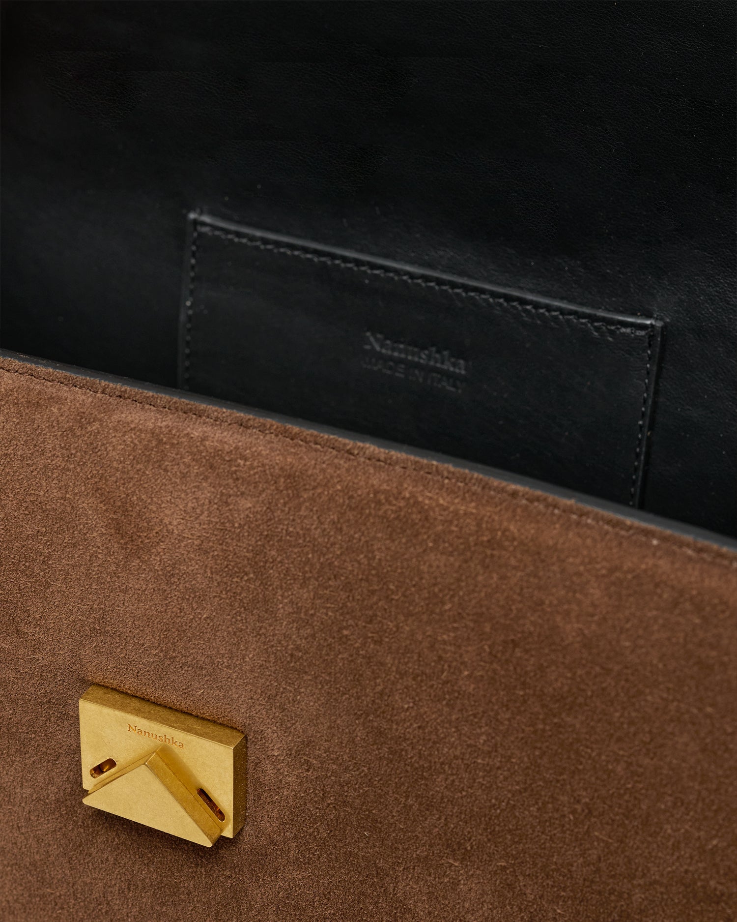 Sandi Lock - Suede Top Handle Bag - Dark Brown