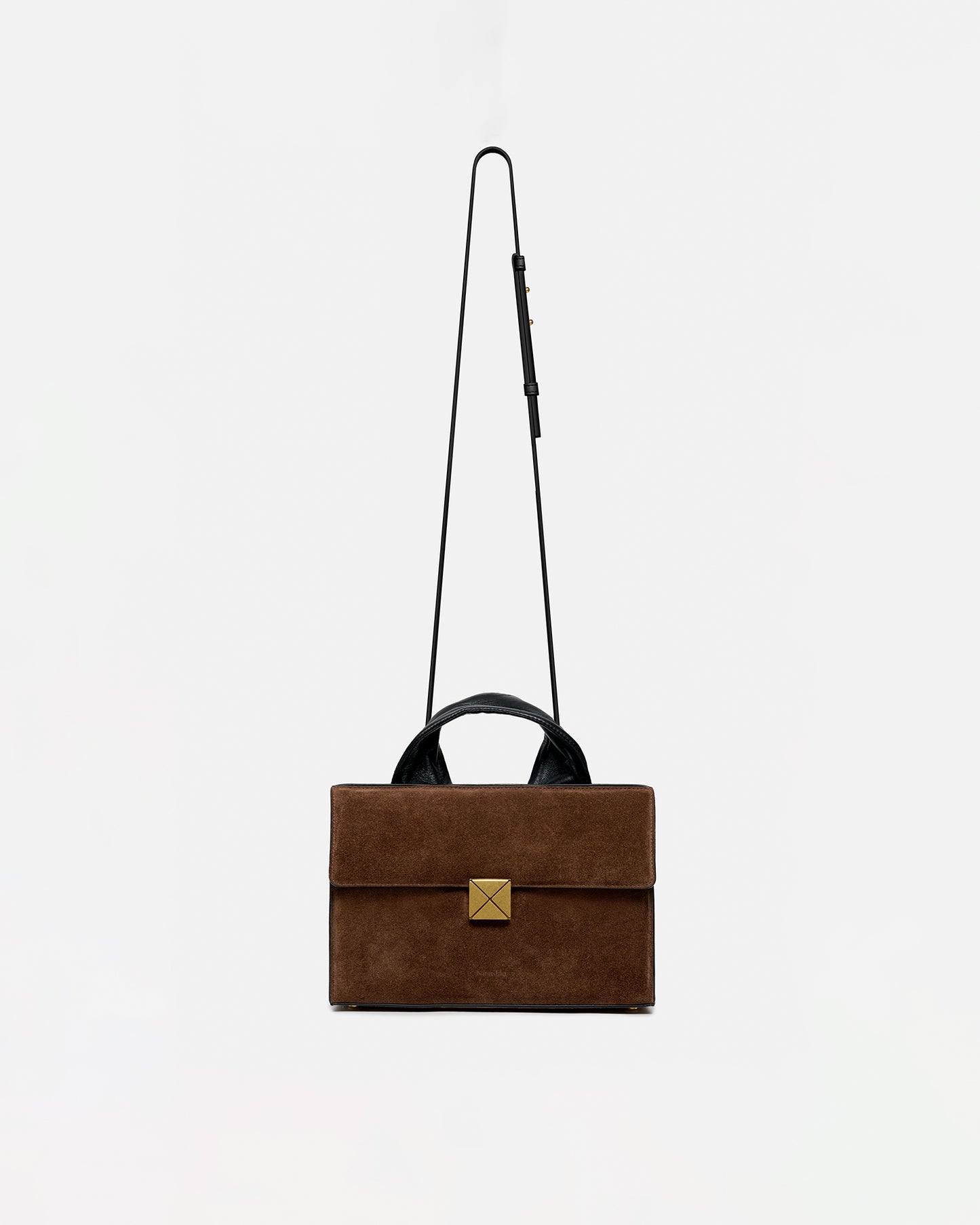Sandi Lock - Suede Top Handle Bag - Dark Brown