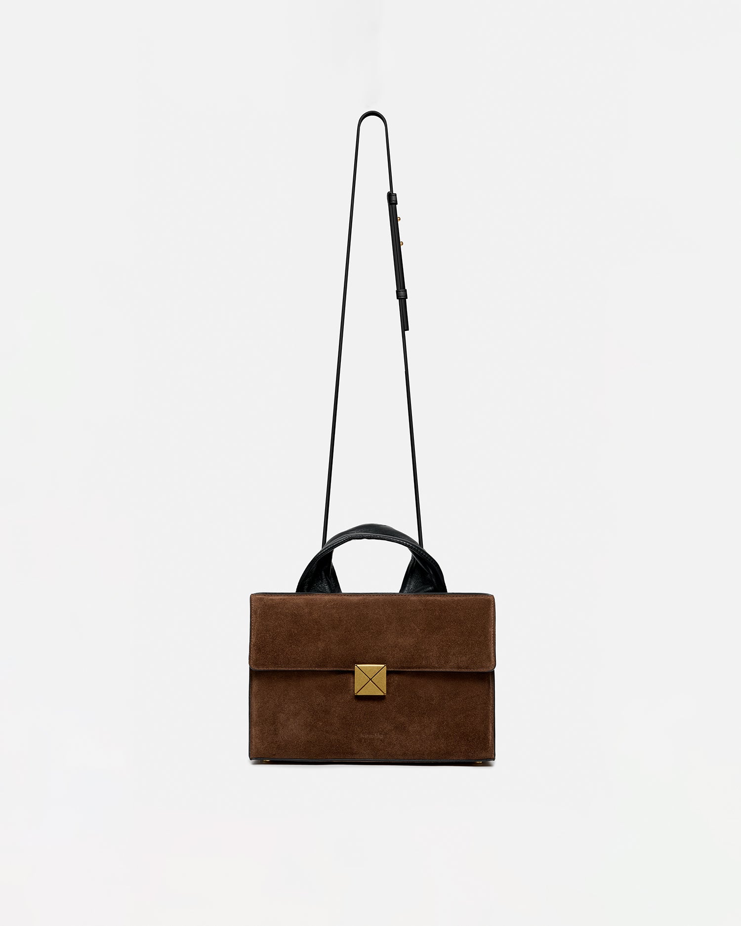 Sandi Lock - Suede Top Handle Bag - Dark Brown