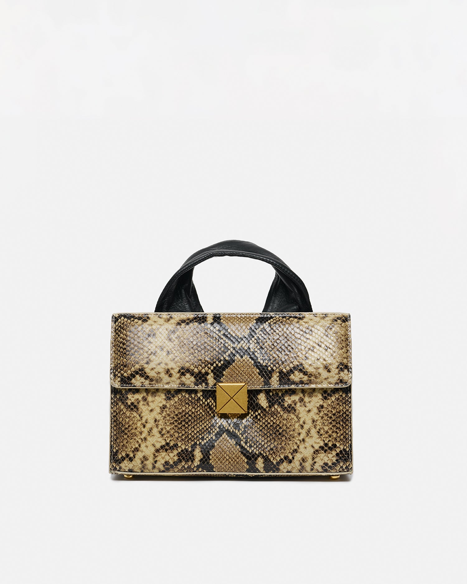 Sandi Lock - Embossed Leather Top Handle Bag - Snake