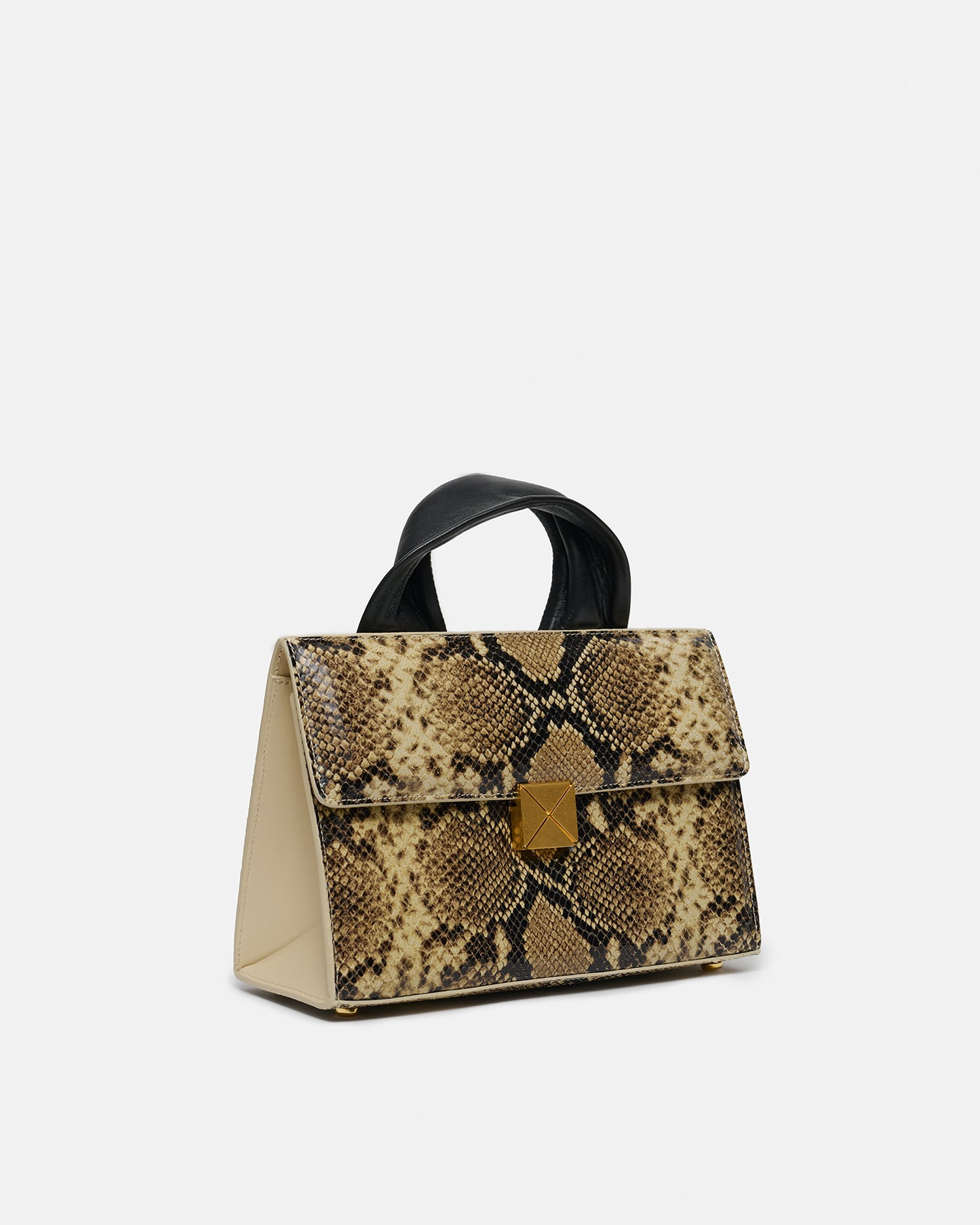 Sandi Lock - Embossed Leather Top Handle Bag - Snake