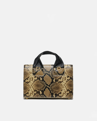 Sandi Lock - Embossed Leather Top Handle Bag - Snake