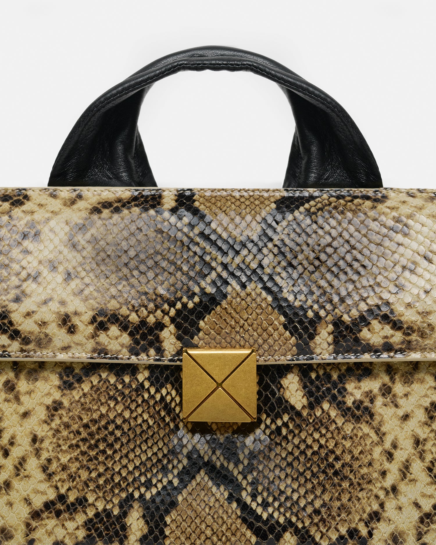 Sandi Lock - Embossed Leather Top Handle Bag - Snake