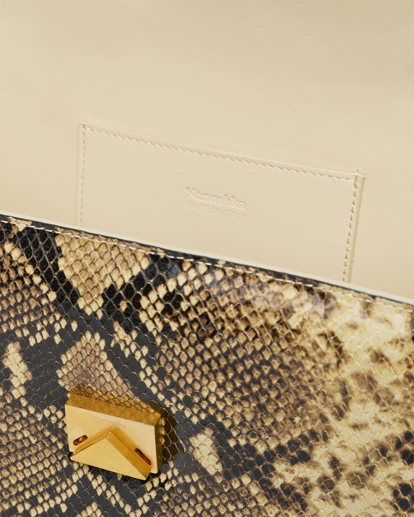 Sandi Lock - Embossed Leather Top Handle Bag - Snake