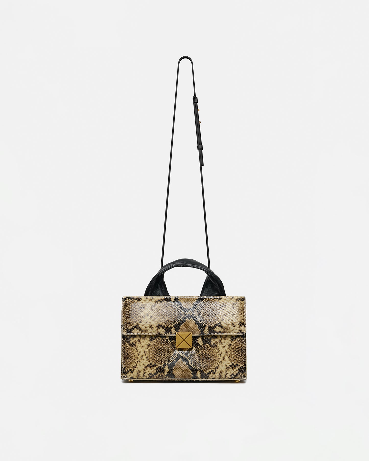 Sandi Lock - Embossed Leather Top Handle Bag - Snake