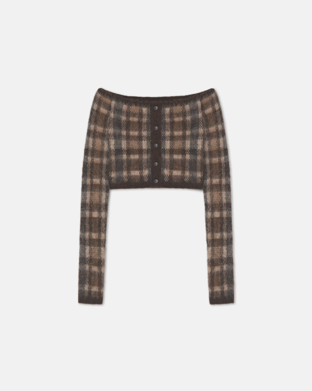 Liliah - Brushed Alpaca Cardigan - Brown/Creme Check