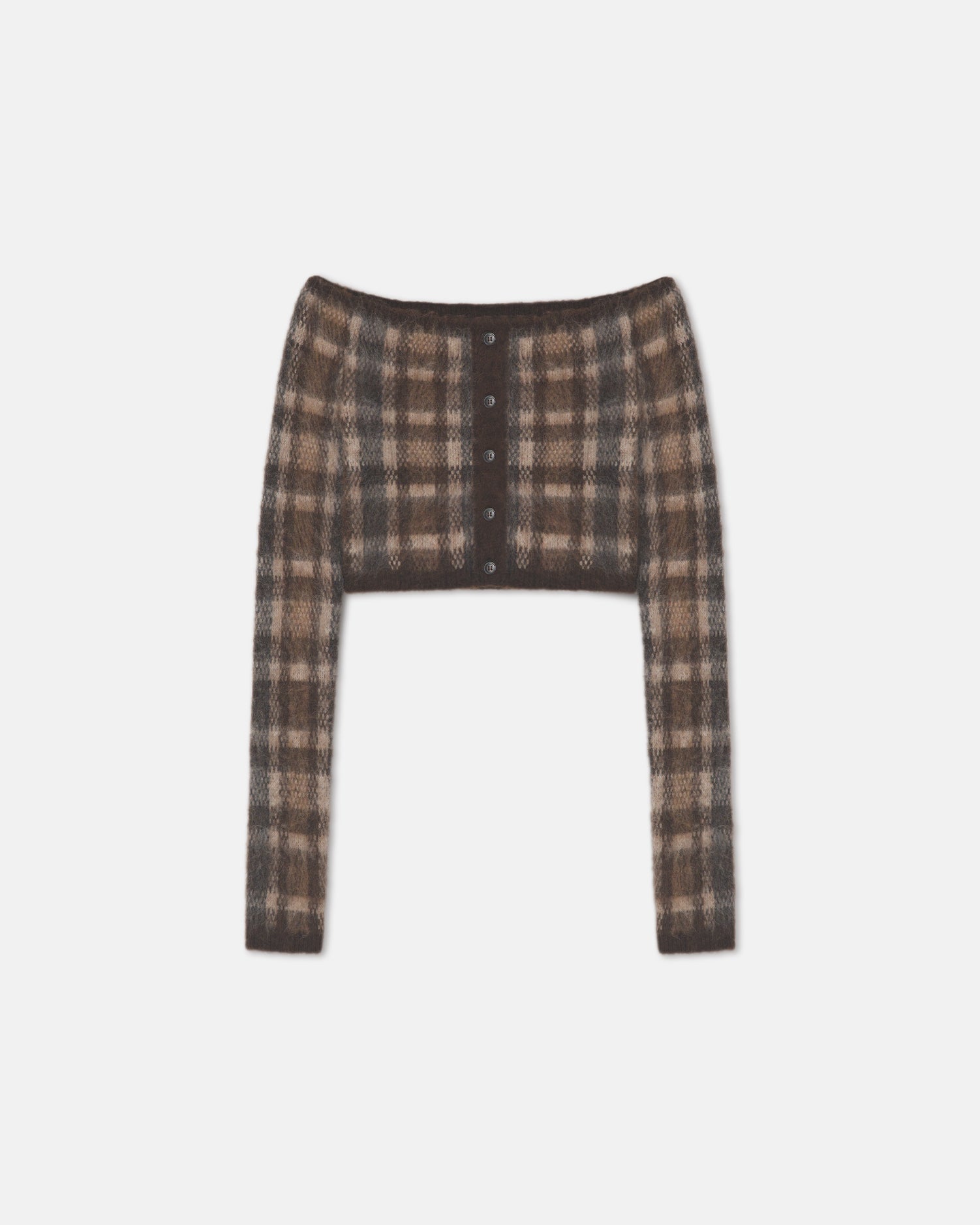 Liliah - Brushed Alpaca Cardigan - Brown/Creme Check
