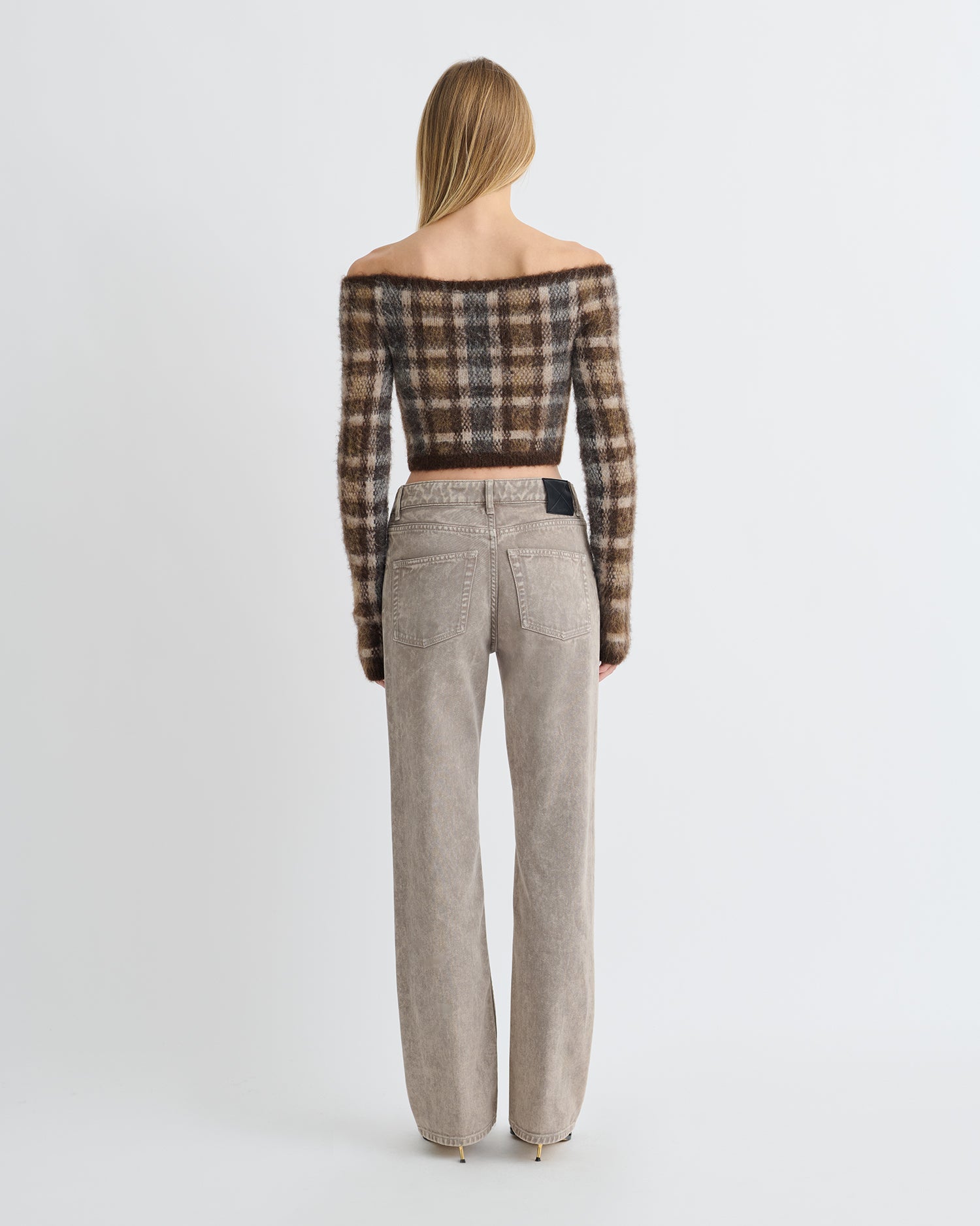 Liliah - Brushed Alpaca Cardigan - Brown/Creme Check