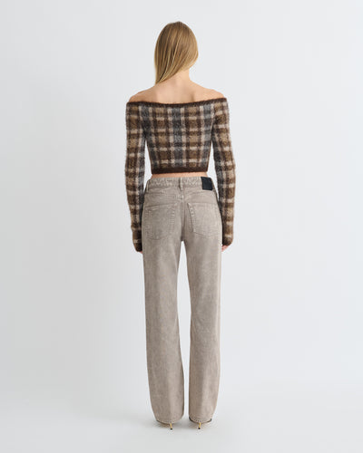 Liliah - Brushed Alpaca Cardigan - Brown/Creme Check