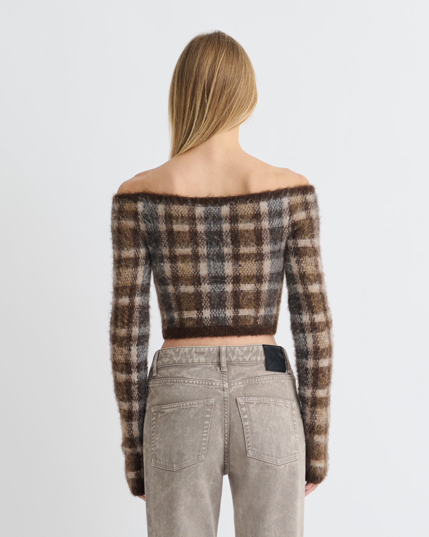 Liliah - Brushed Alpaca Cardigan - Brown/Creme Check