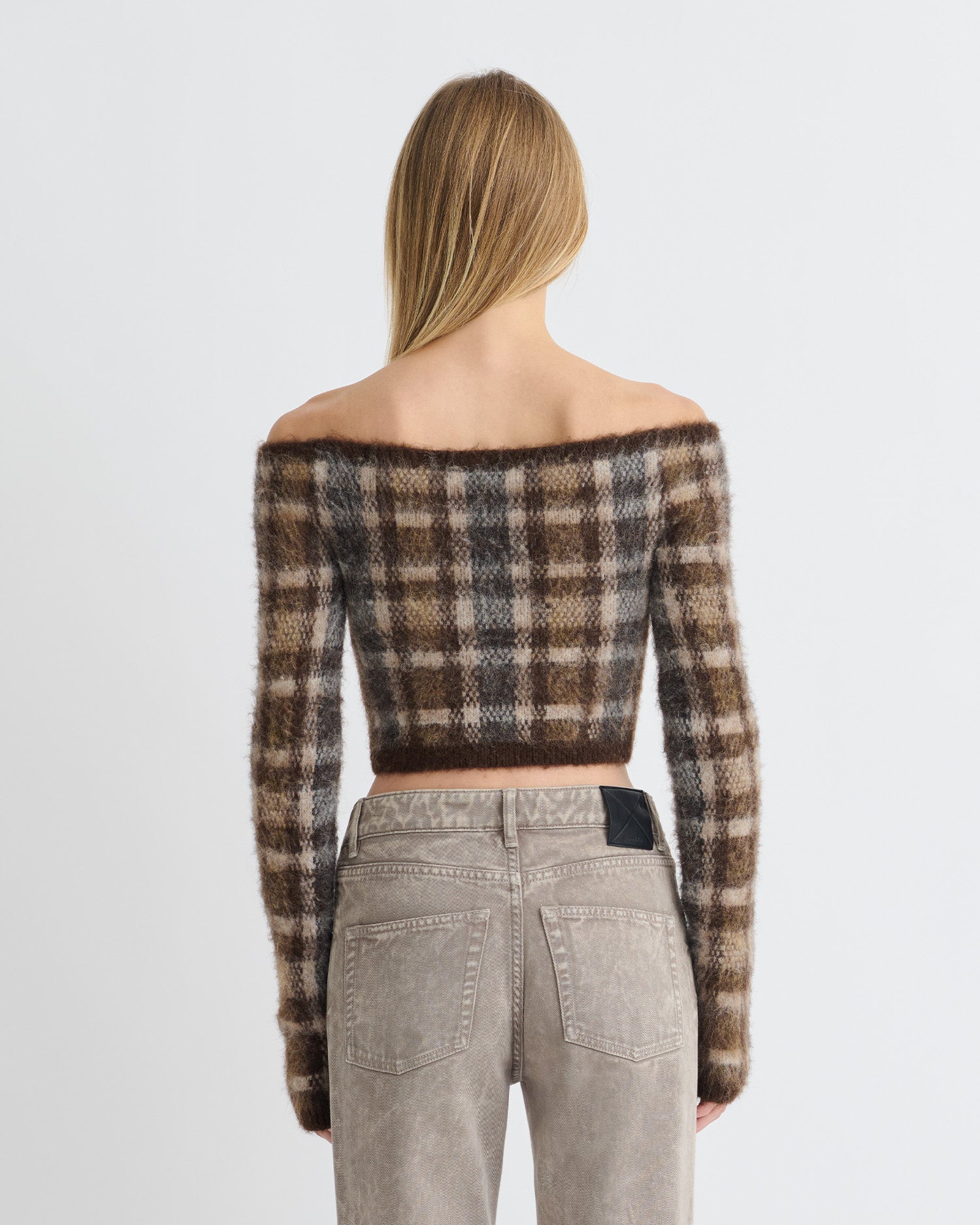 Liliah - Brushed Alpaca Cardigan - Brown/Creme Check