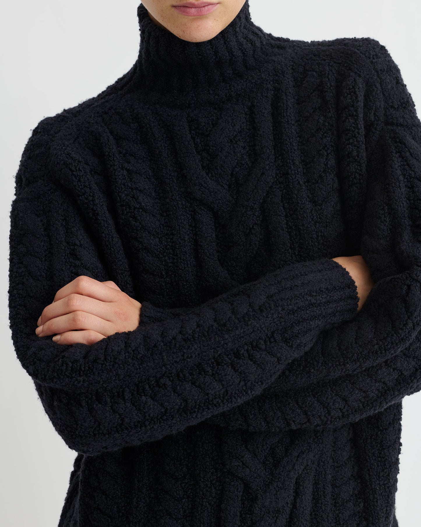 Berit - Boucle Cable Cardigan - Black
