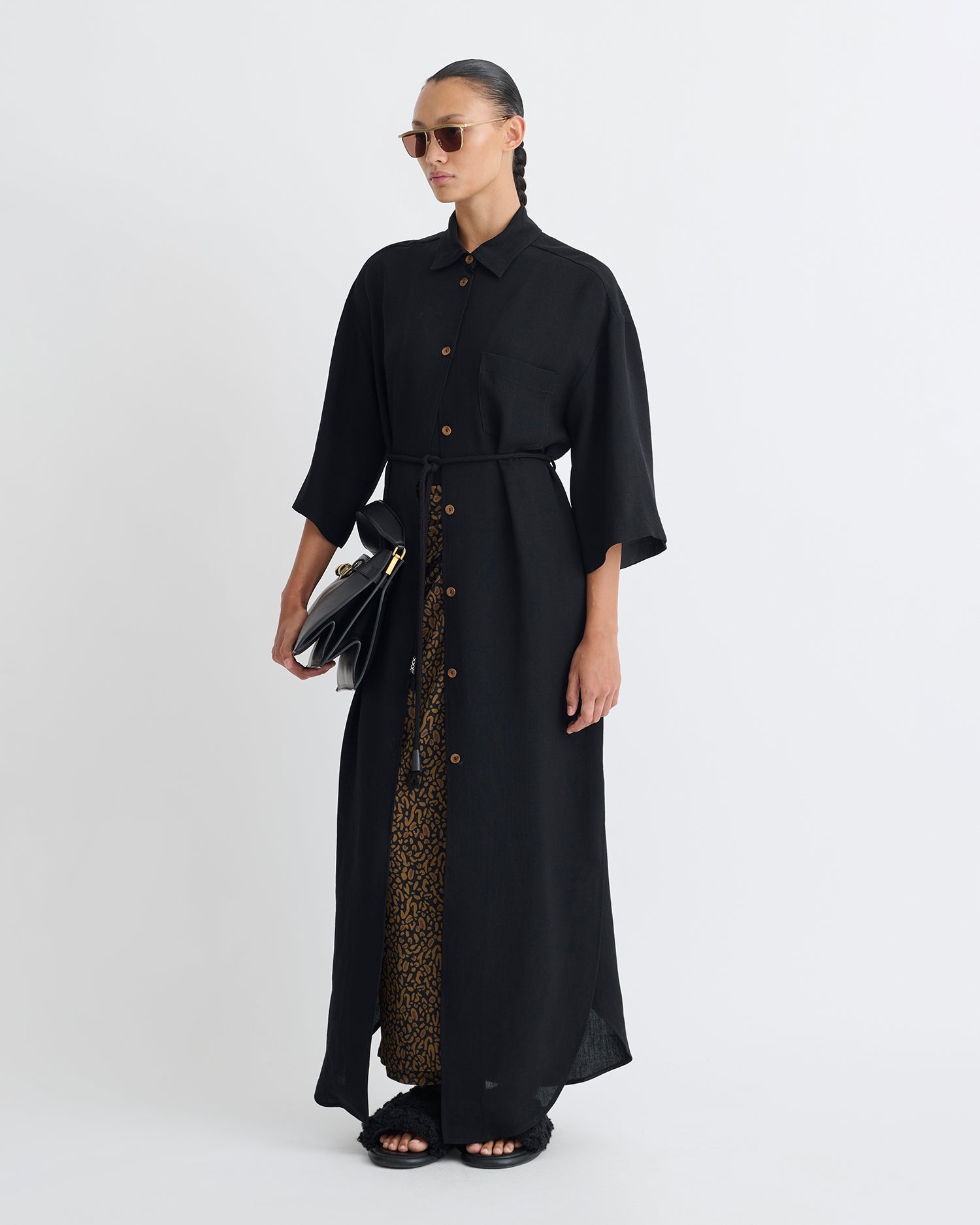 nanushka shirt dress Draped front shirt dress Black