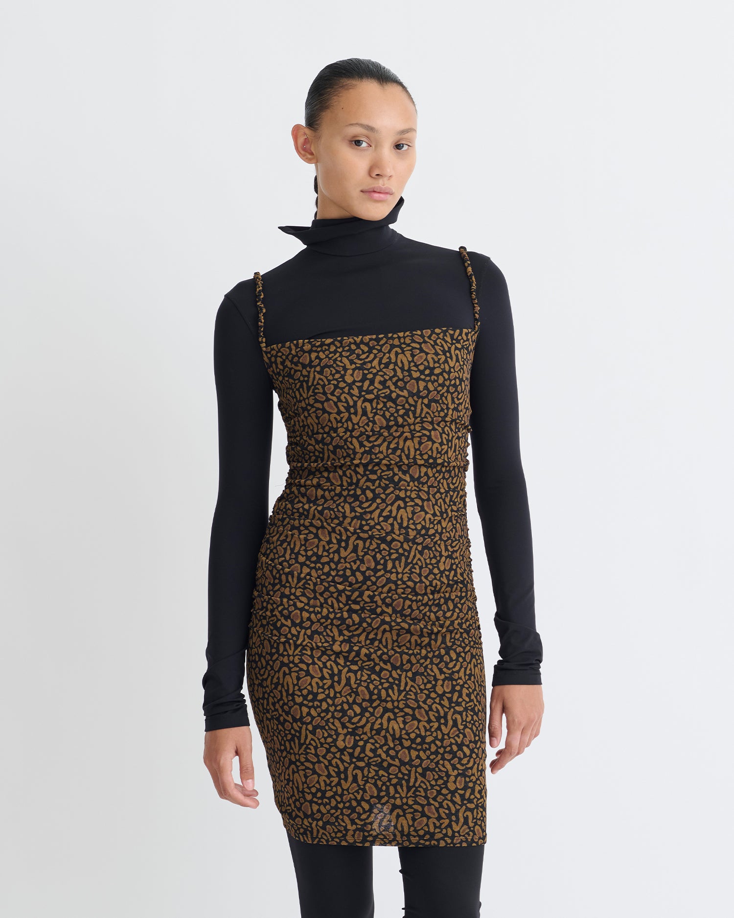 Adie - Printed Mesh-Jersey Dress - Brown Ocelot
