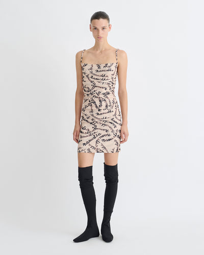 Adie - Printed Mesh-Jersey Dress - Creme Scribble Logo