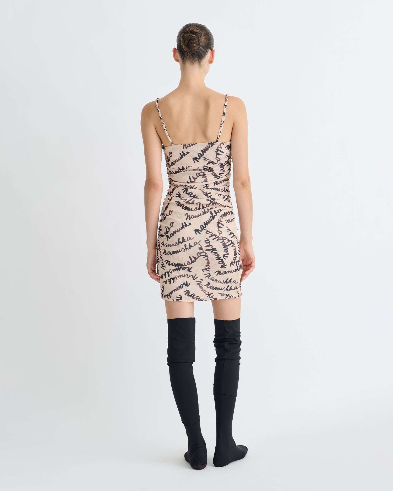 Adie - Printed Mesh-Jersey Dress - Creme Scribble Logo
