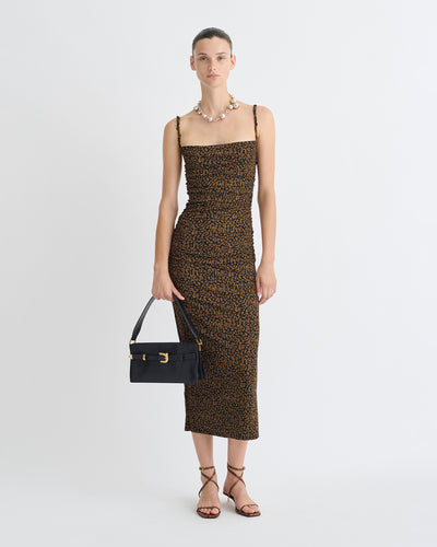 Alexa - Printed Mesh Jersey Midi Dress - Brown Ocelot