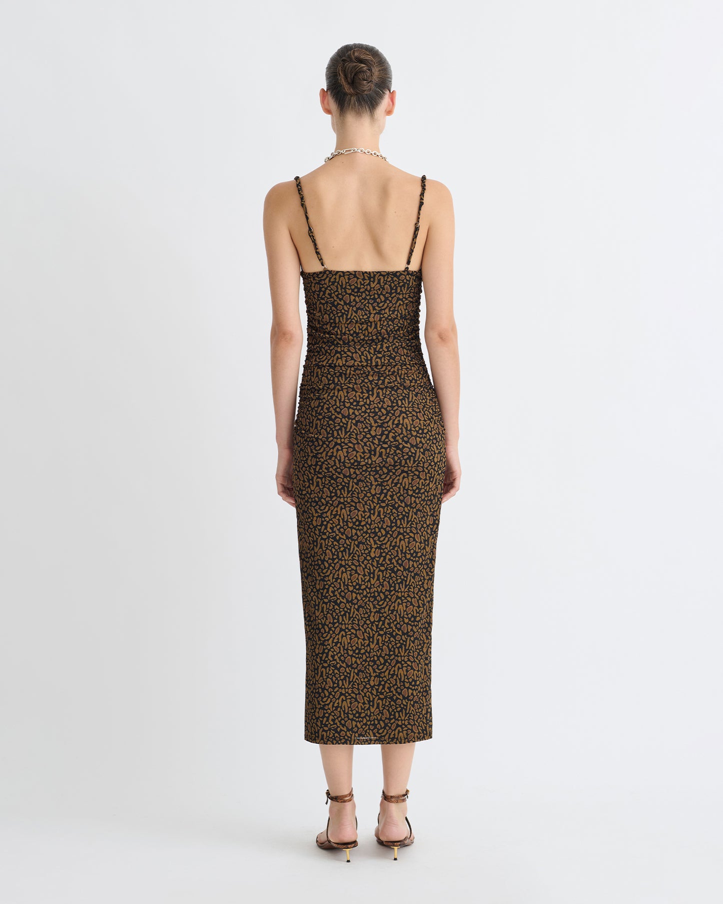 Alexa - Printed Mesh Jersey Midi Dress - Brown Ocelot