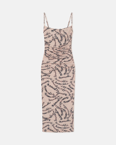 Alexa - Printed Mesh Jersey Midi Dress - Creme Scribble Logo