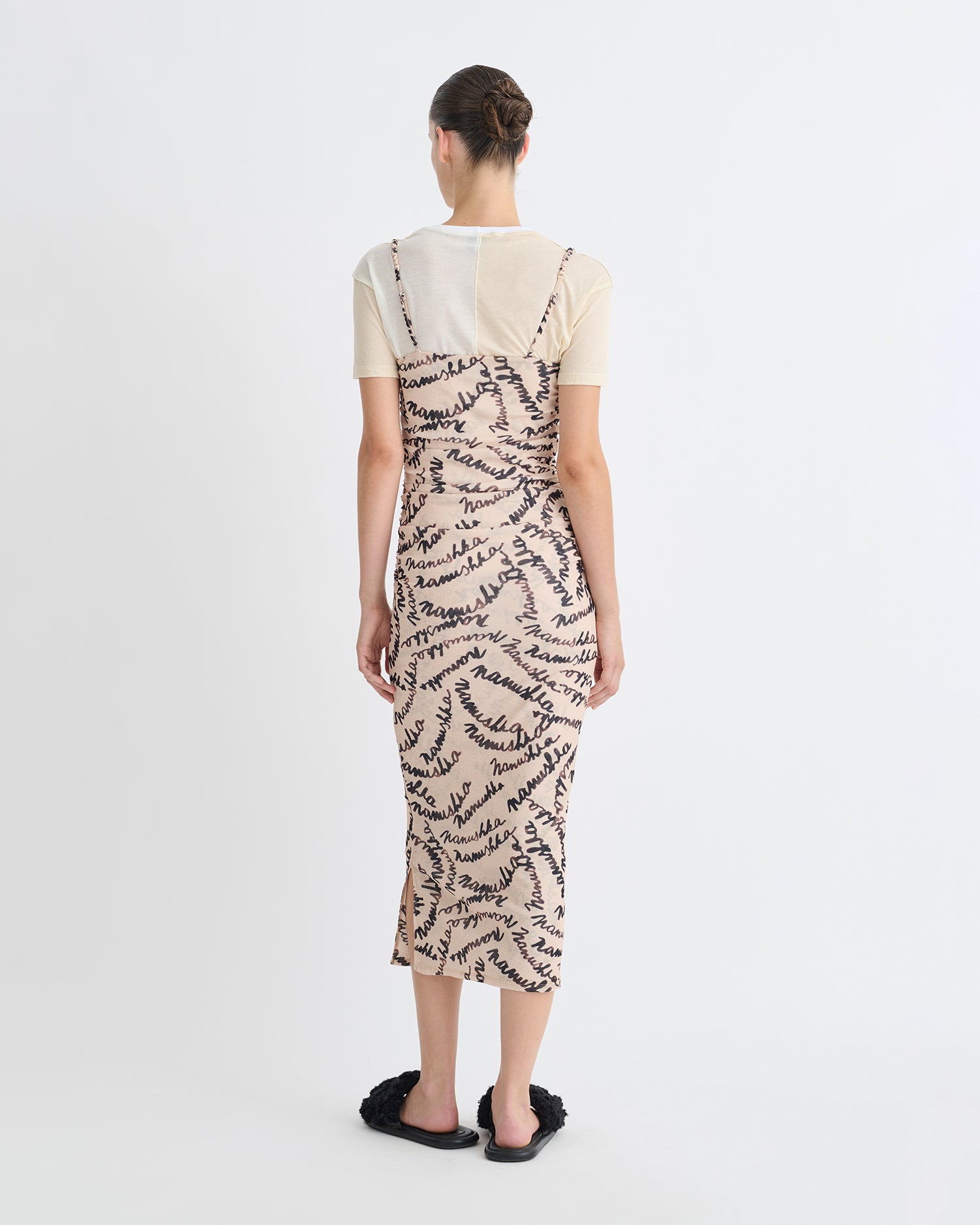 Alexa - Printed Mesh Jersey Midi Dress - Creme Scribble Logo