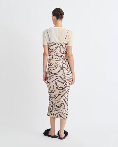 Alexa - Printed Mesh Jersey Midi Dress - Creme Scribble Logo