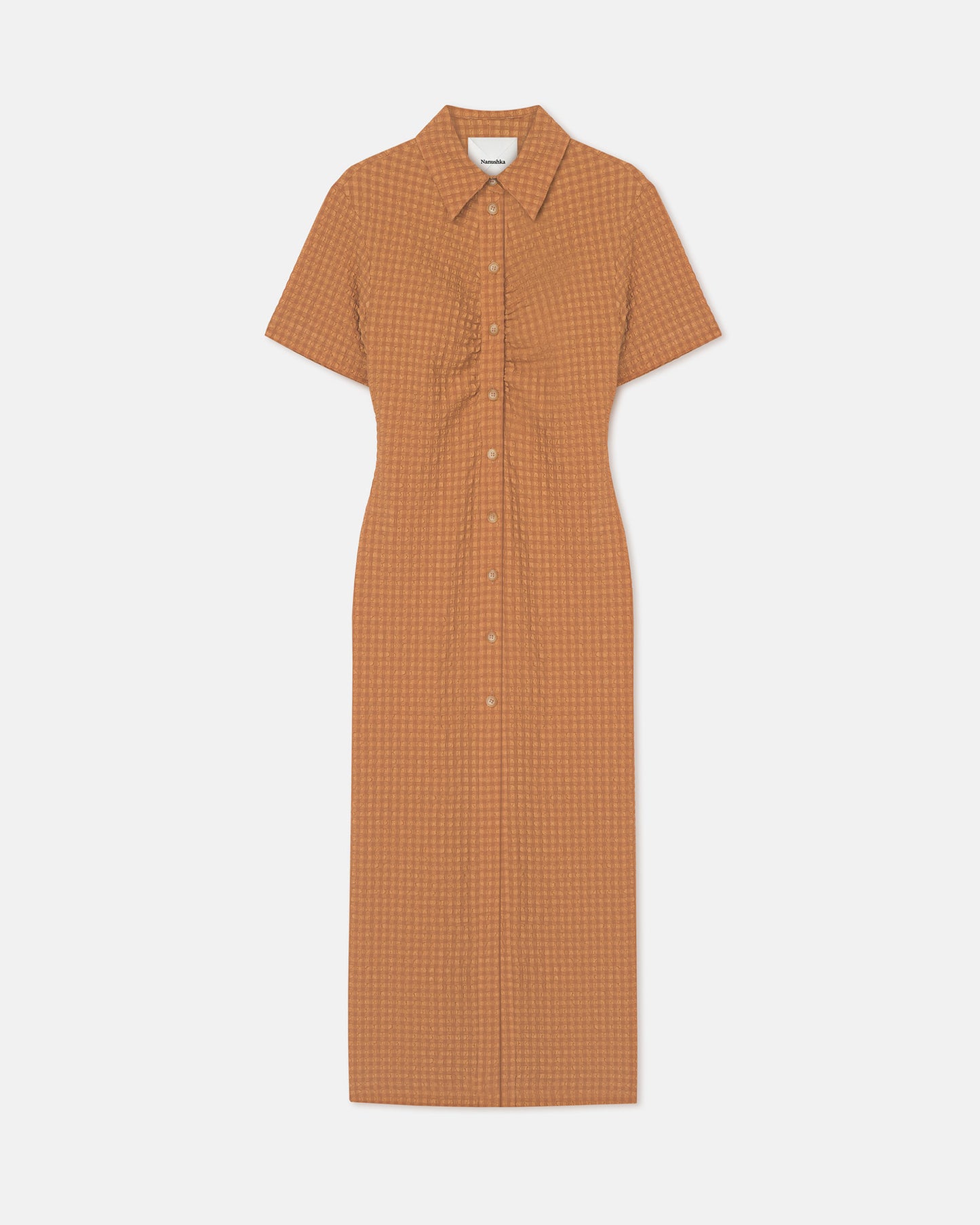 Sabri - Seersucker Shirt Dress - Camel