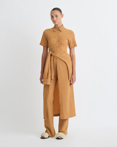 Sabri - Seersucker Shirt Dress - Camel