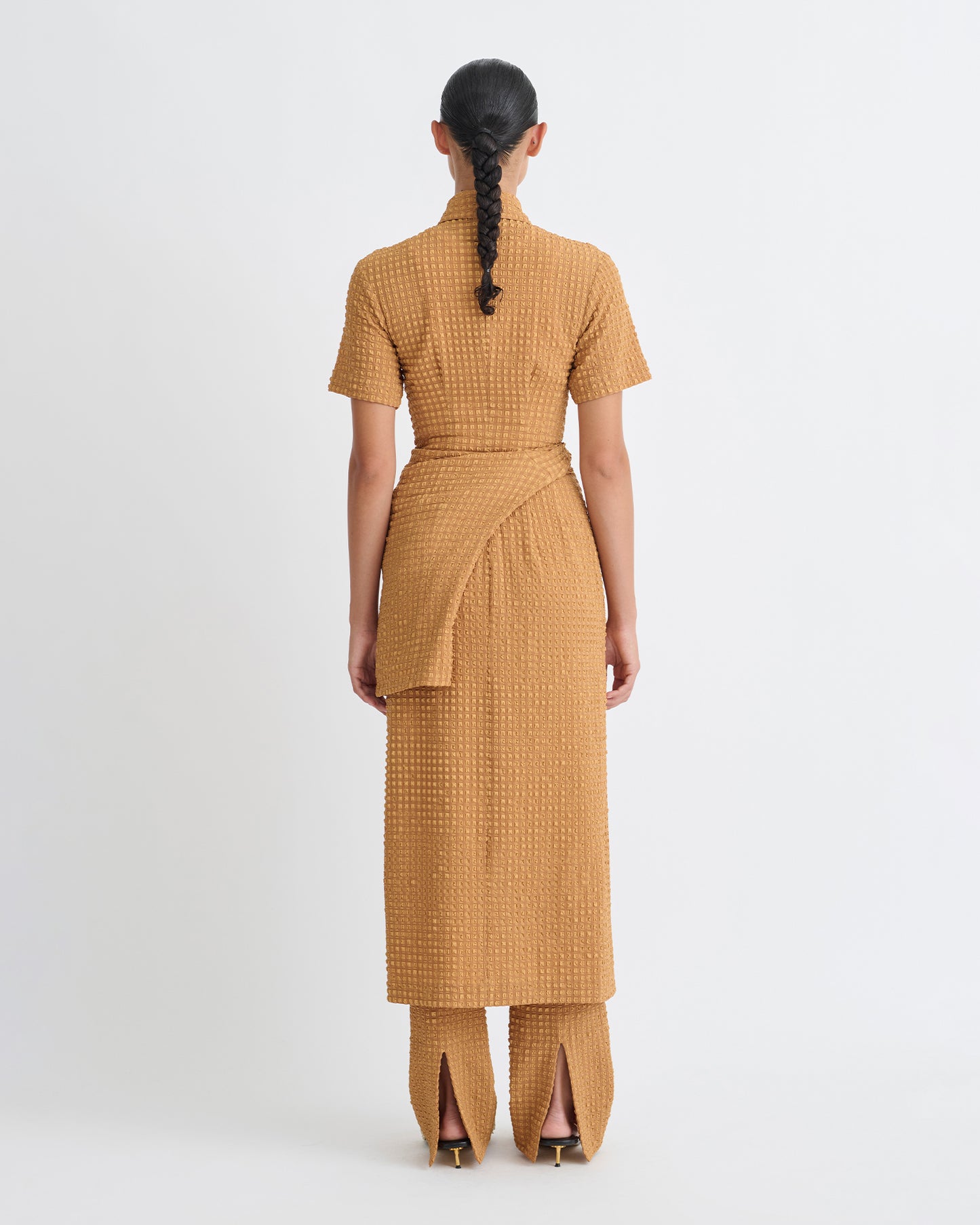 Sabri - Seersucker Shirt Dress - Camel