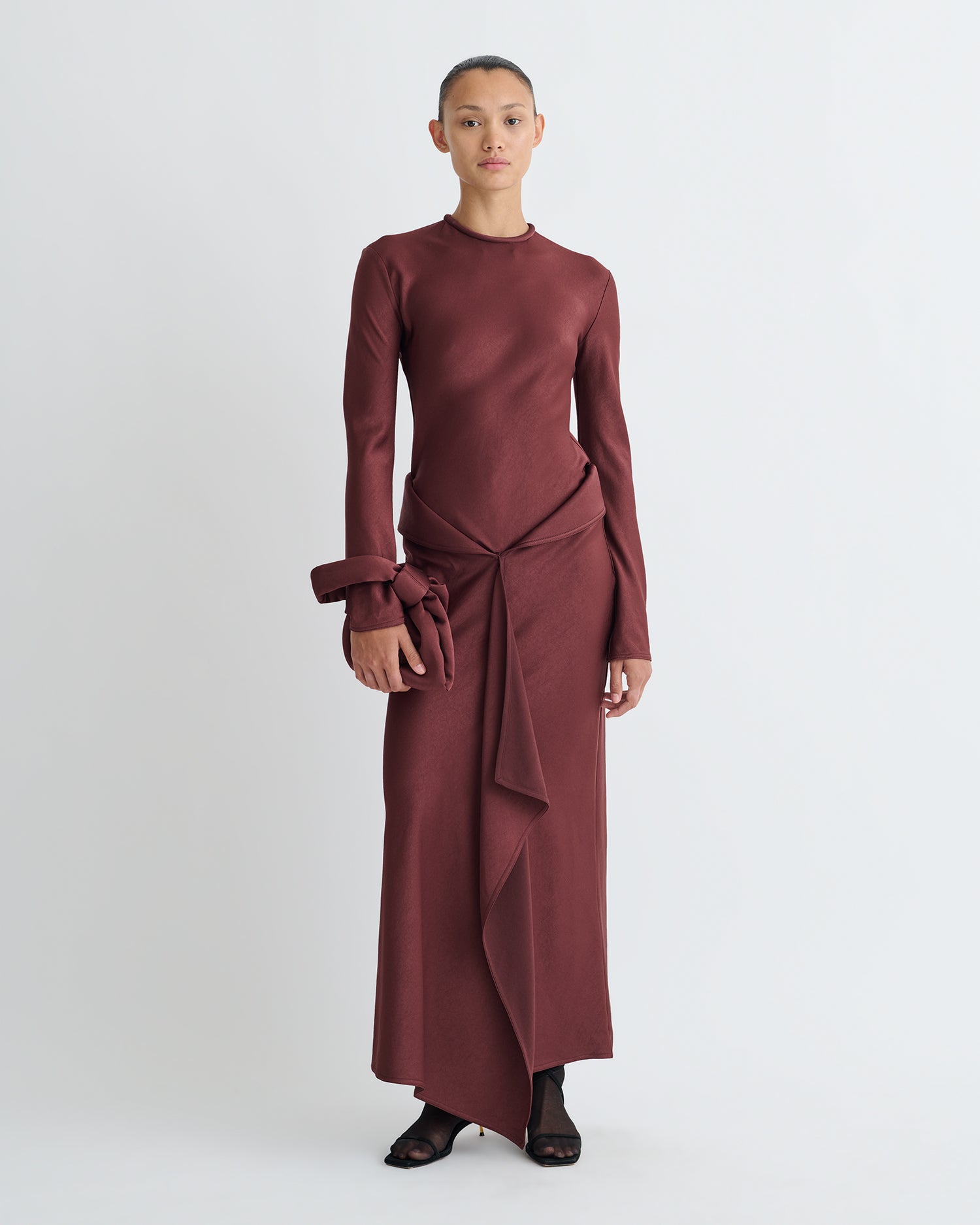 Diah - Crisp Satin Dress - Mahogany