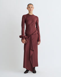 Diah - Crisp Satin Dress - Mahogany