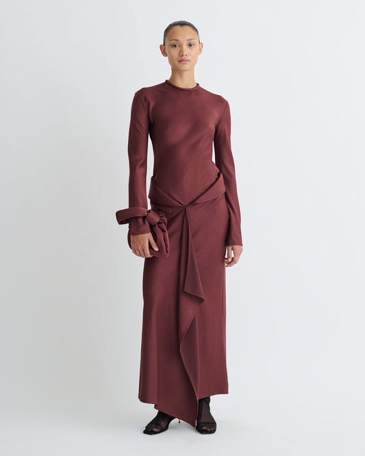 Diah - Crisp Satin Dress - Mahogany