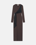 Yura - Mesh Jersey/Slip Satin Long Dress - Dark Oak/Black