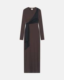 Yura - Mesh Jersey/Slip Satin Long Dress - Dark Oak/Black