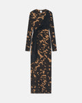 Yura - Mesh Jersey/Slip Satin Long Dress - Midnight Mocha Apricot/Black