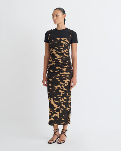 Alexa - Mesh Jersey Dress - Midnight Mocha Apricot