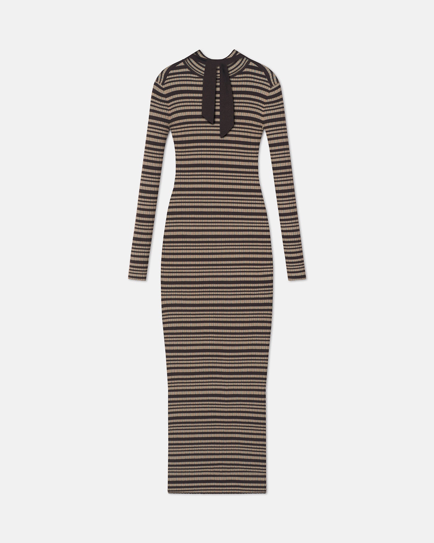 Mirell - Fine Merino Rib Long Dress - Black/Brown/Green Stripe