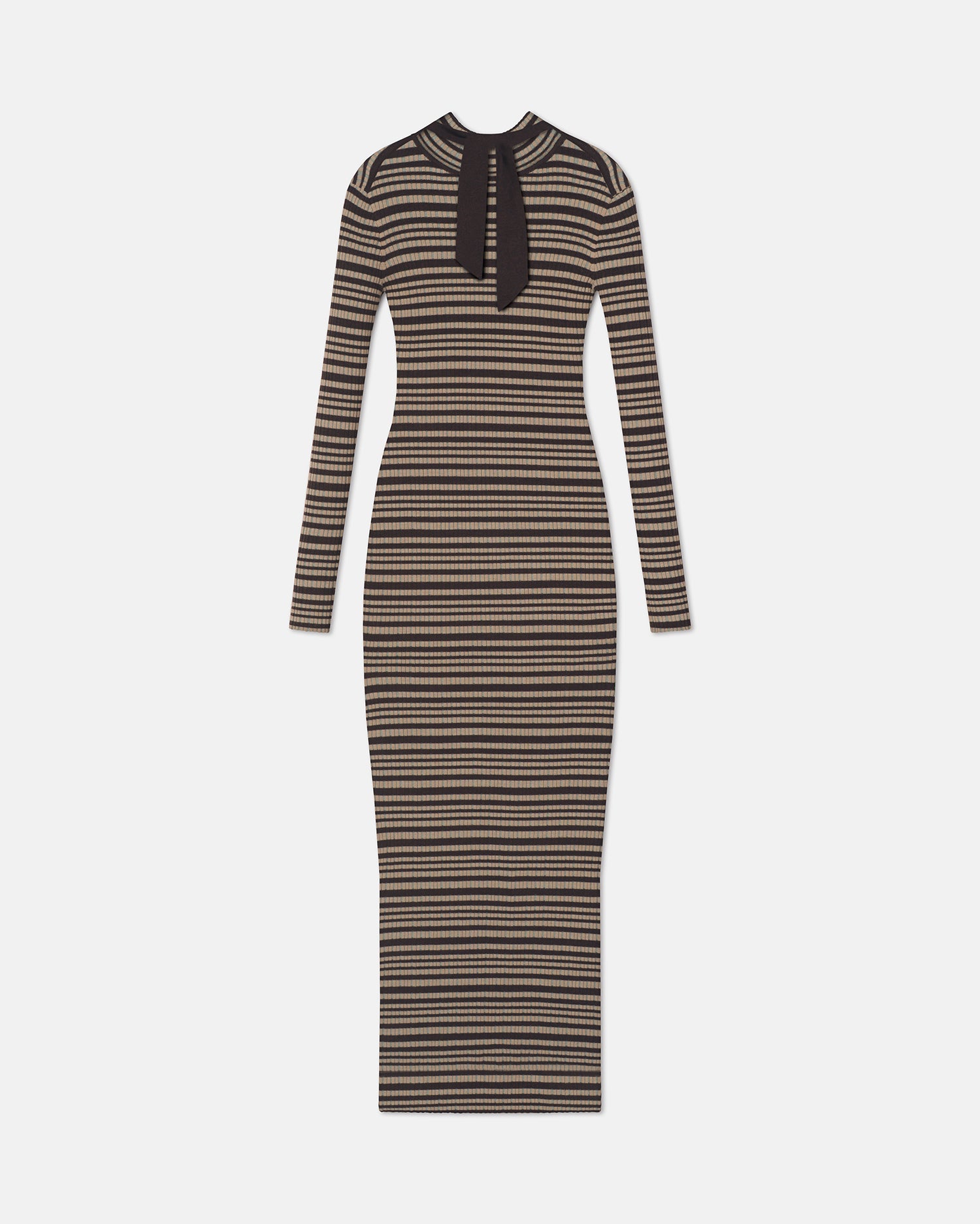 Mirell - Fine Merino Rib Long Dress - Black/Brown/Green Stripe