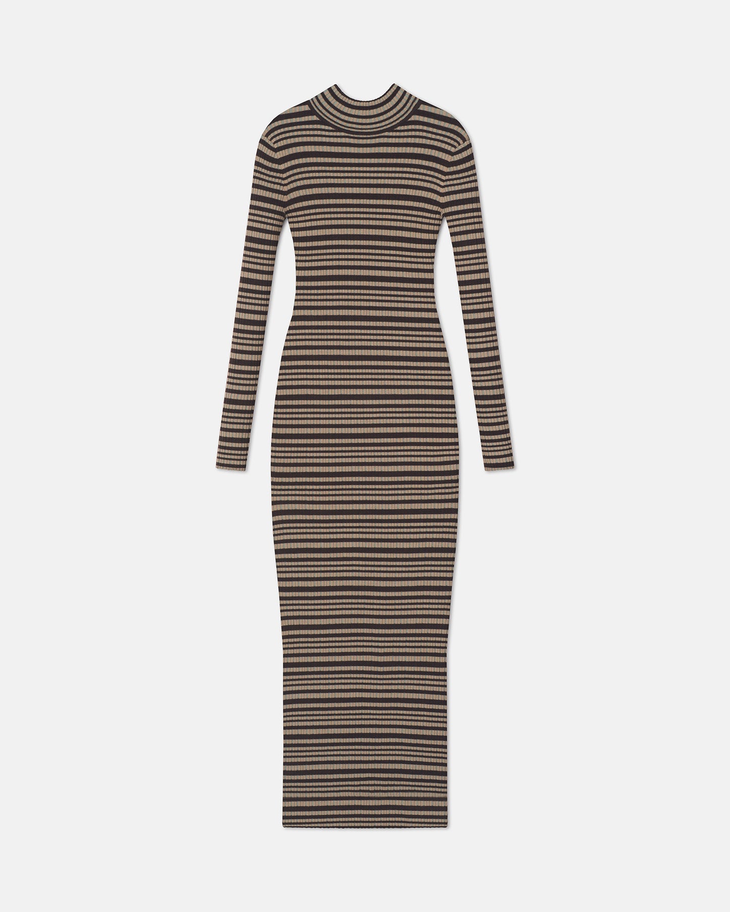 Mirell - Fine Merino Rib Long Dress - Black/Brown/Green Stripe