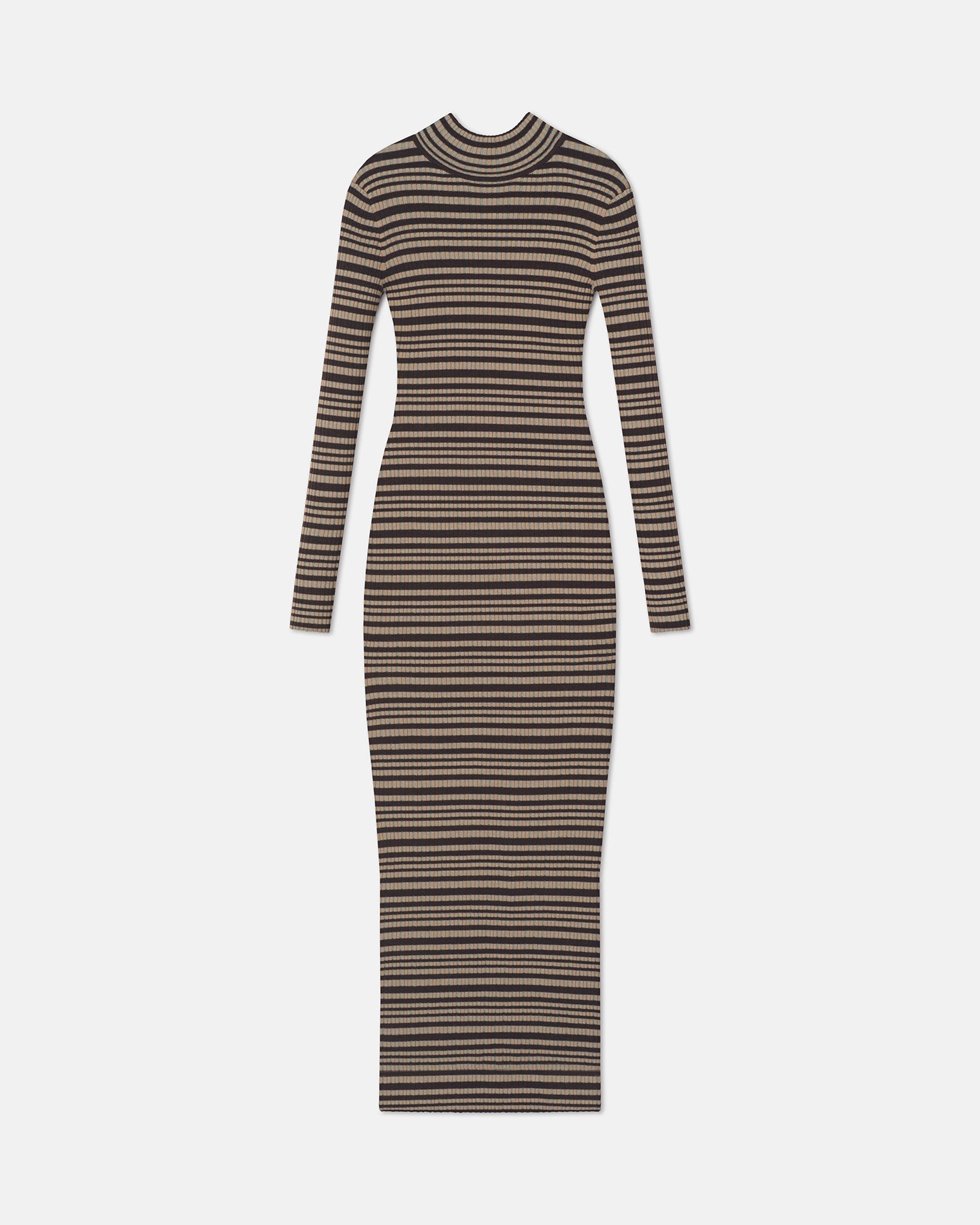 Mirell - Fine Merino Rib Long Dress - Black/Brown/Green Stripe