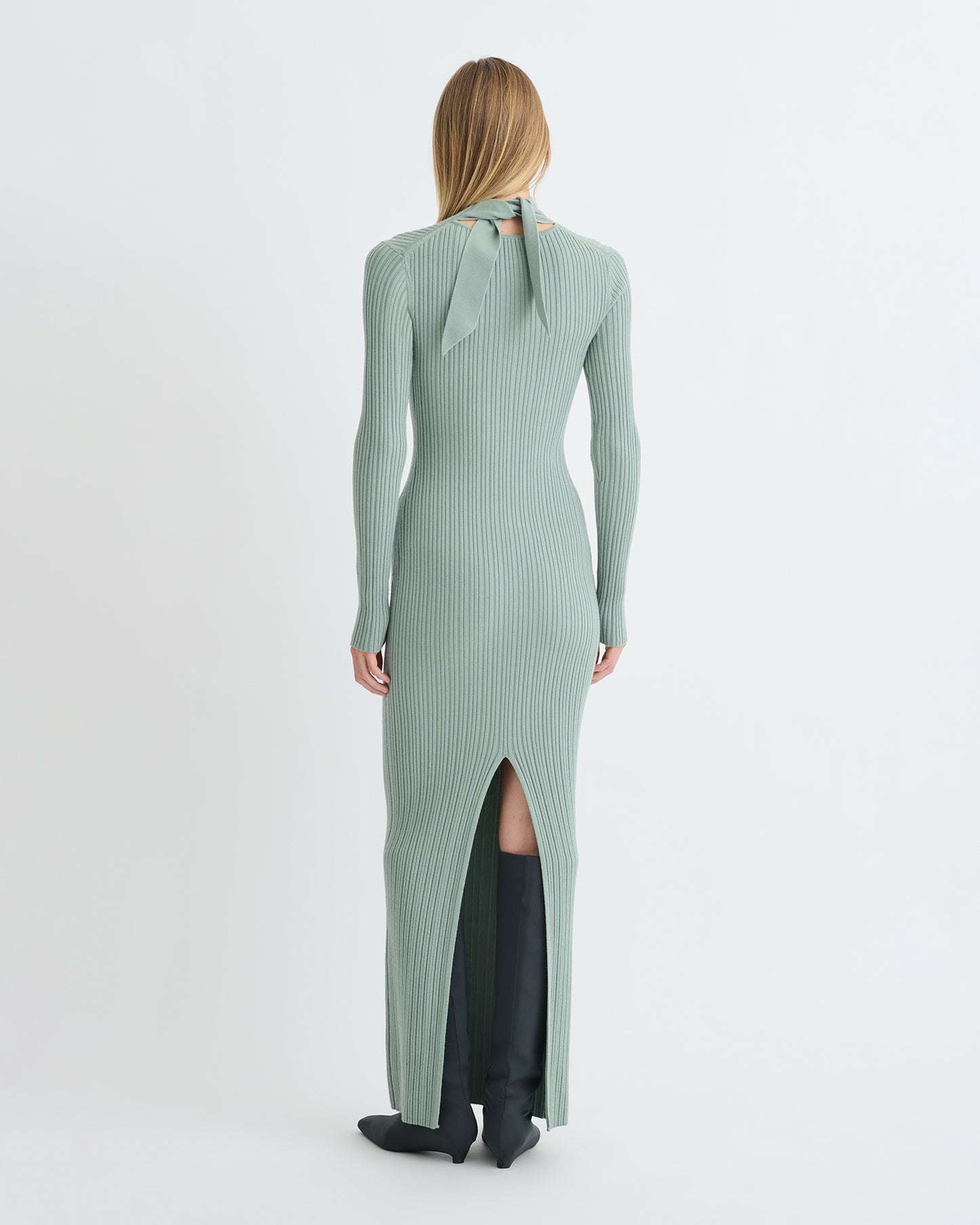 Mirell - Fine Merino Rib Long Dress - Sage