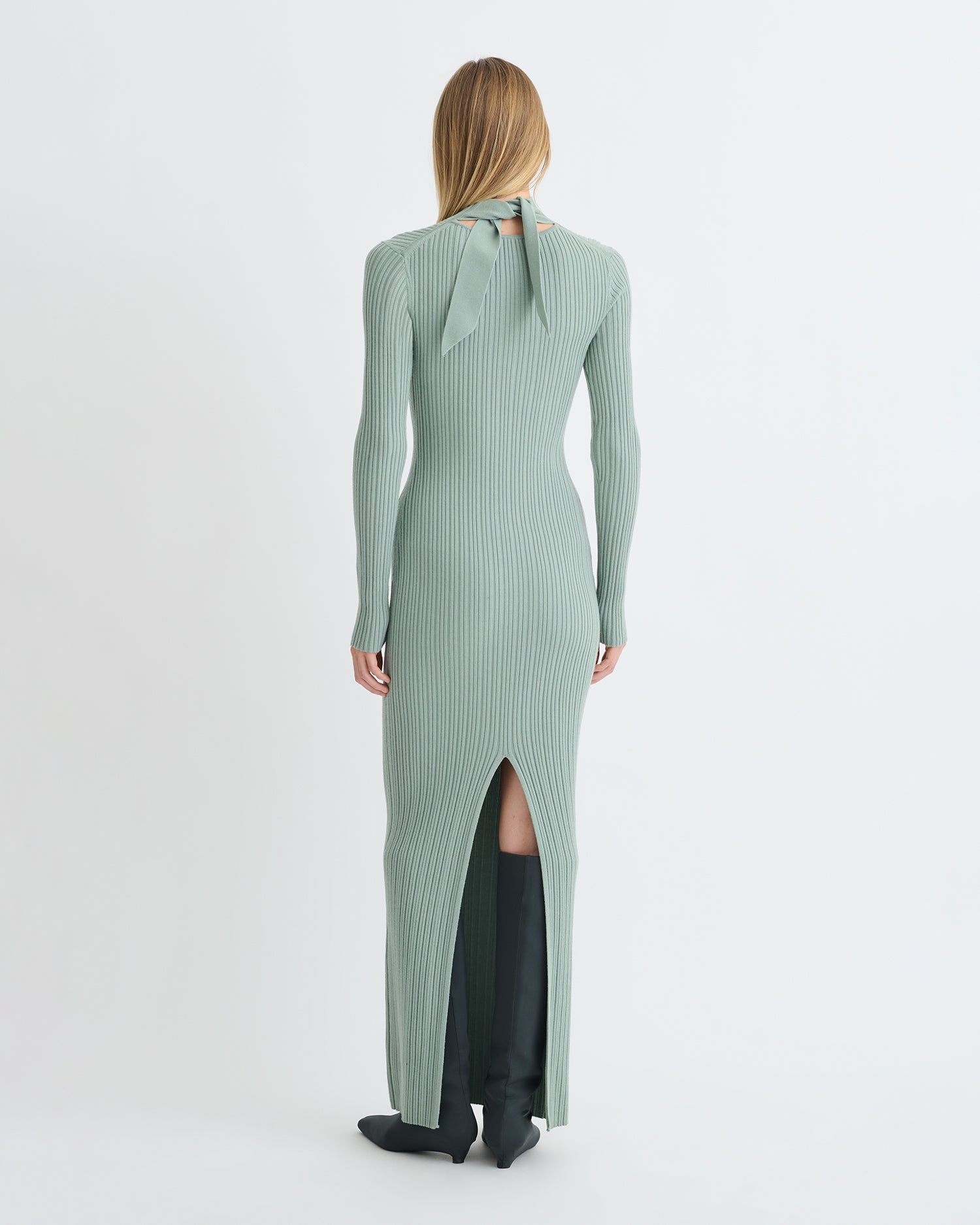 Mirell - Fine Merino Rib Long Dress - Sage