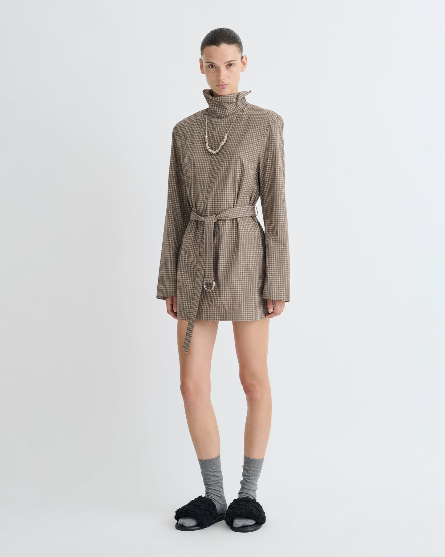 Geradine - Checked Shirting Mini Dress - Brown/Creme